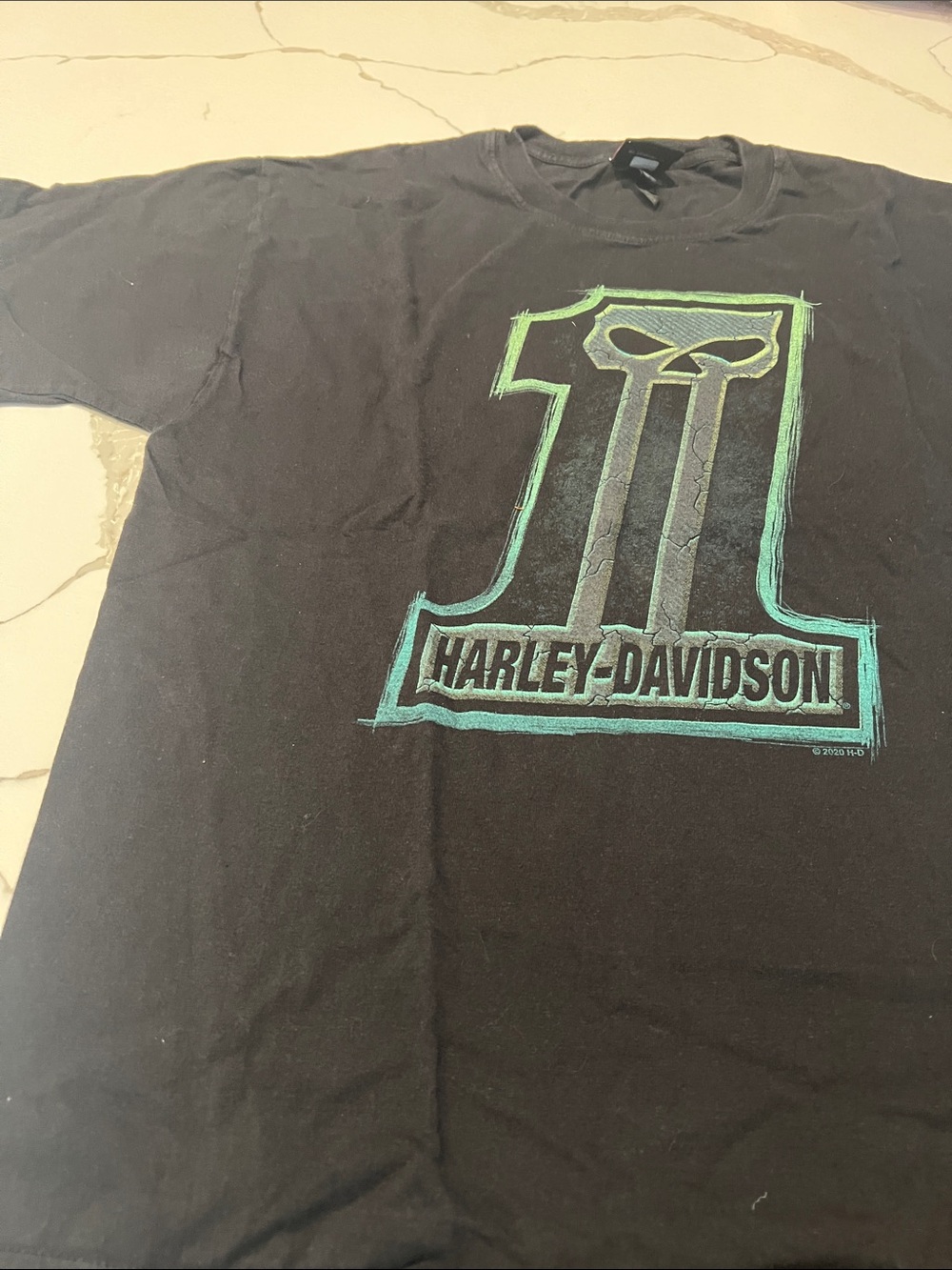 Harley-Davidson Black T-Shirt with Teal Accent Number Graphic